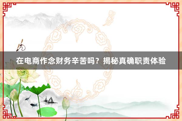 在电商作念财务辛苦吗?揭秘真确职责体验
